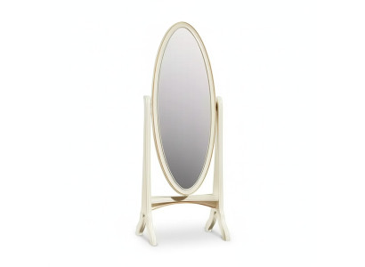 Living room floor mirror, oval wooden frame, white standing mirror, mirror