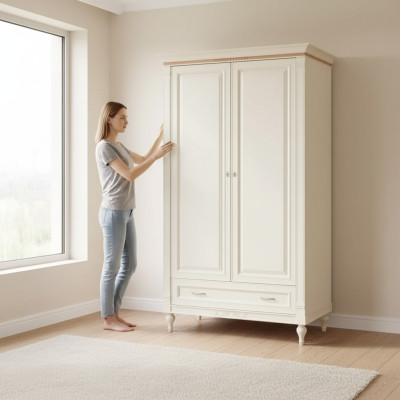 Wardrobe Bedroom Cabinet Antique Style Baroque White Closets