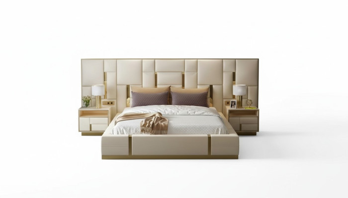 Complete bedroom furniture set 3-piece. Design furniture nightstands beds