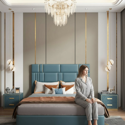 Luxury bedroom bed design, upholstered double hotel beds furniture 180x200