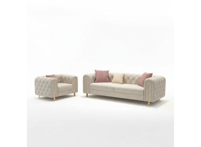 Set of 2 pcs Living Room Sofa Set Double Sofa Couch Modern Armchair Leather