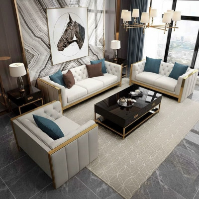 Living room set sofa 3+1 seater luxurious white sofas design leather new