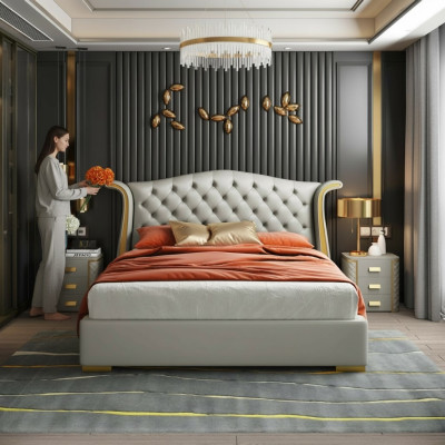 Luxury bed leather beds 180x200 bedroom bed shelves Chesterfield