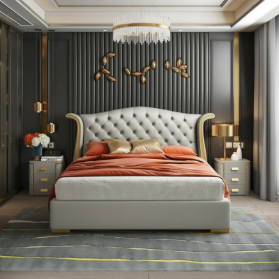Luxury bed leather beds 180x200 bedroom bed shelves Chesterfield