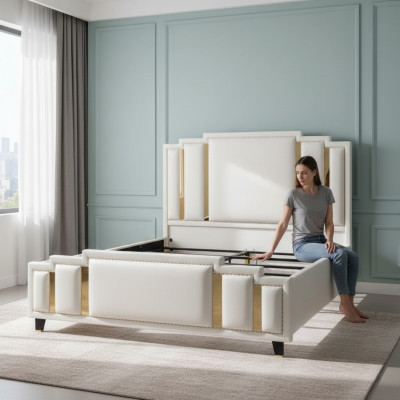 Leather bed upholstery design luxury double hotel bedroom beds