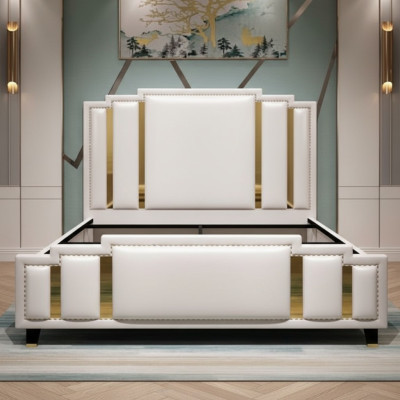 Leather bed upholstery design luxury double hotel bedroom beds