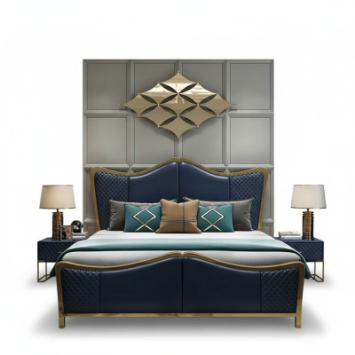 Designer luxury bedroom set group suite bed 2x bedside table 3 piece new