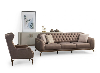 Beige Chesterfield Living Room Sofa Set 3+1 Seater Luxury Couch New