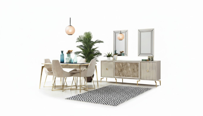Luxury Dining Room Furniture Dining Table 6x Chairs Sideboard Mirror 10-piece Set New