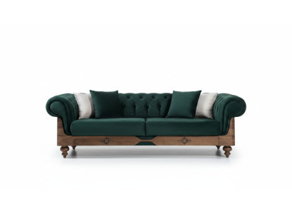 Green Chesterfield three-seater couch, living room sofas, seating furniture, couch.