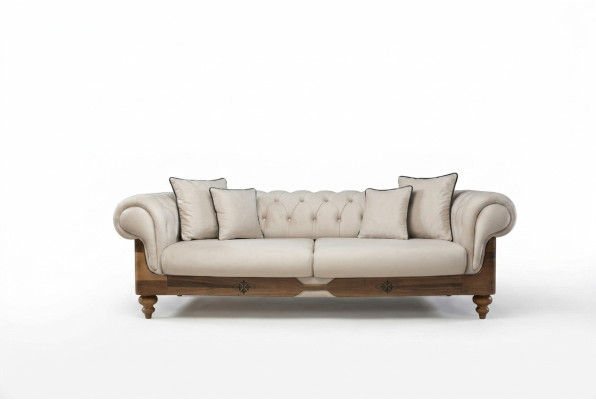 Brown-White Chesterfield Sofa Designer Living Room Couch Seating Furniture New