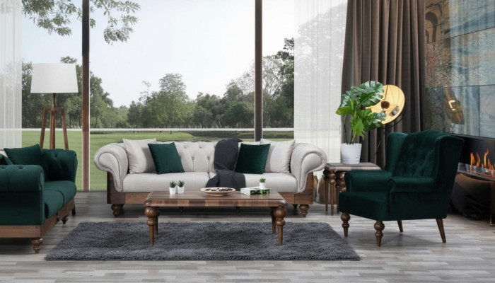 Classic sofa set 3-seater + armchair Chesterfield designer furniture