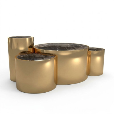 Golden coffee table, living room side table, modern design, glass top