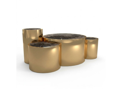 Golden coffee table, living room side table, modern design, glass top