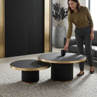 Designer coffee table set: 2x coffee tables, living room, stainless steel furniture, table.