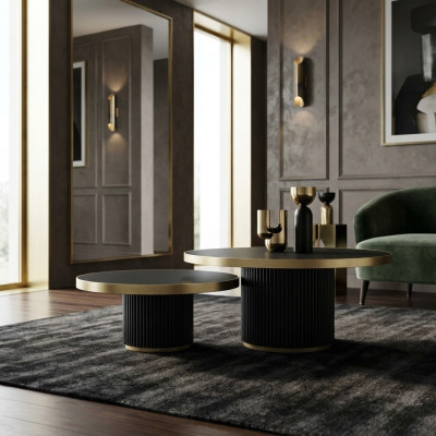 Designer coffee table set: 2x coffee tables, living room, stainless steel furniture, table.