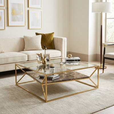 Modern marble living room coffee table luxury stainless steel table glass top