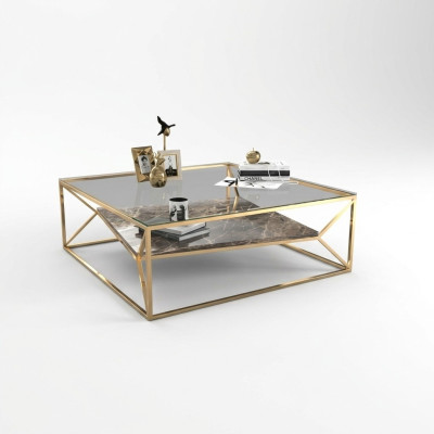 Modern marble living room coffee table luxury stainless steel table glass top
