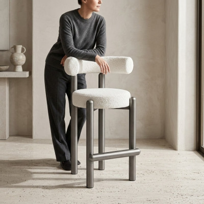 Designer white bar stool with stainless steel legs luxury single-seater bar furniture