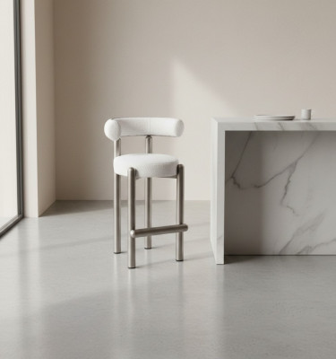 Designer white bar stool with stainless steel legs luxury single-seater bar furniture