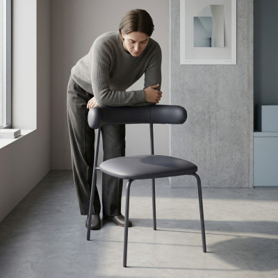 Black stainless steel chair, faux leather chairs, single-seater dining room furniture