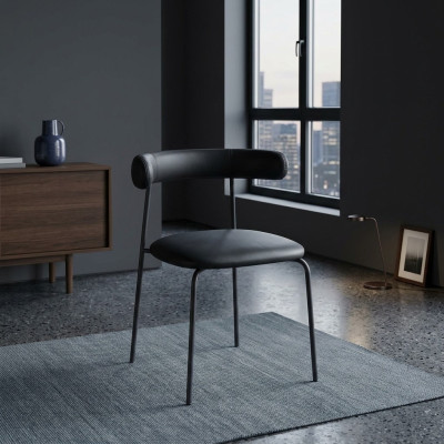 Black stainless steel chair, faux leather chairs, single-seater dining room furniture