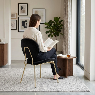 Black designer chair with stainless steel legs Modern dining chairs