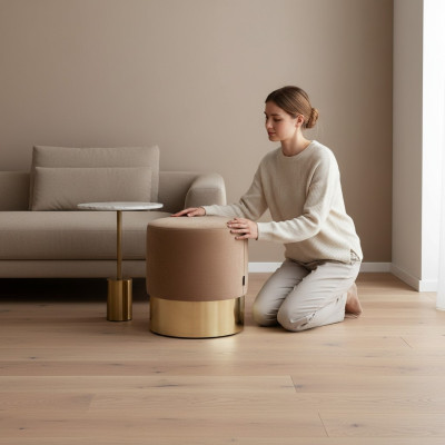 Beige Footstool Designer Pouf Side Stool Upholstered Furniture Textile