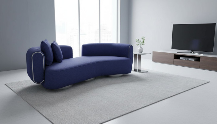Blue three-seater luxury couch modern seating furniture living room