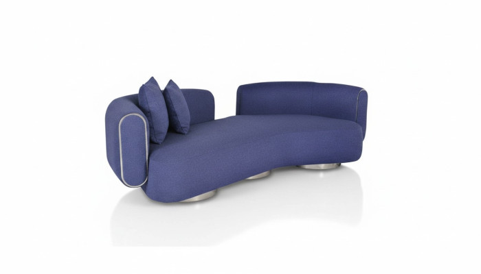 Blue three-seater luxury couch modern seating furniture living room