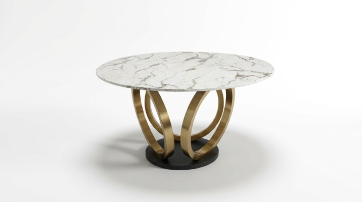 Stylish White Round Dining Table with Stainless Steel Base Marble Top Design