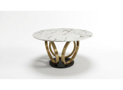 Stylish White Round Dining Table with Stainless Steel Base Marble Top Design