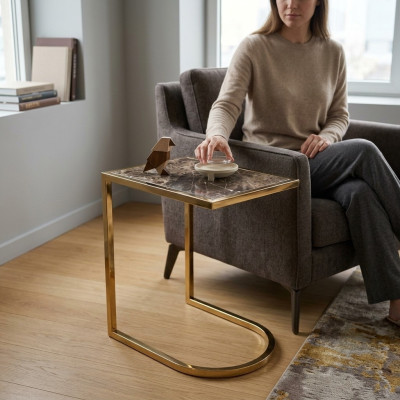 Luxury side table designer coffee table stainless steel with glass top