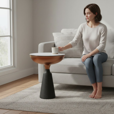 Stylish Round Side Table Designer Living Room Furniture with Glass Top