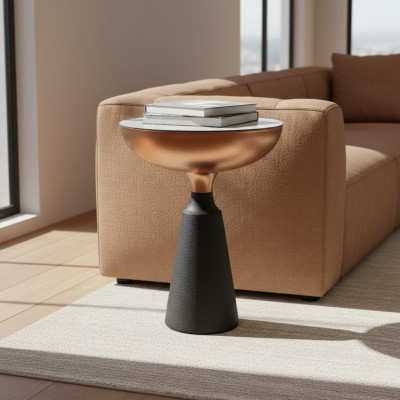 Stylish Round Side Table Designer Living Room Furniture with Glass Top