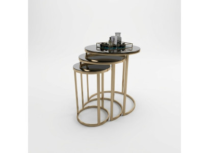 Table Black Side Table Set of 3 Coffee Tables Round Shape Living Room Tables