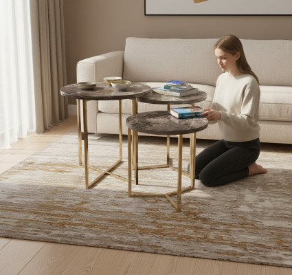 Designer 3x Marble Side Tables Luxury Living Room Tables Coffee Tables Table