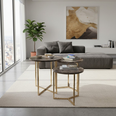 Designer 3x Marble Side Tables Luxury Living Room Tables Coffee Tables Table