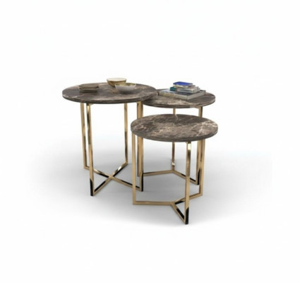 Designer 3x Marble Side Tables Luxury Living Room Tables Coffee Tables Table