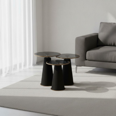 Modern black side table set 3x luxury living room coffee tables new