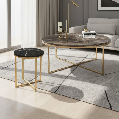 Luxury Round Coffee Table with Side Table Designer Stainless Steel Table Set