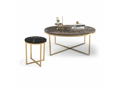 Luxury Round Coffee Table with Side Table Designer Stainless Steel Table Set