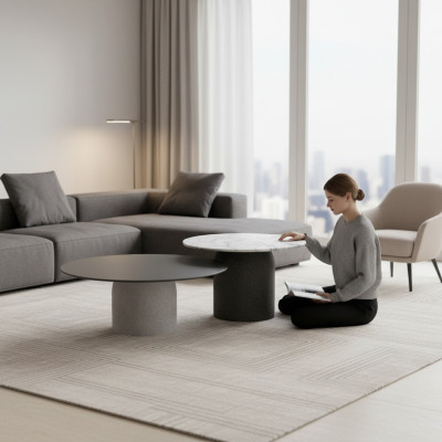 Designer gray coffee table set luxury 2x tables round side tables new