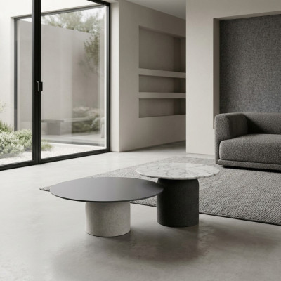 Designer gray coffee table set luxury 2x tables round side tables new