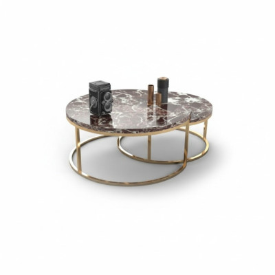 Luxury Marble Coffee Table + Side Table Set Round Living Room Tables 2-piece Set