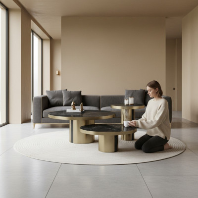 Luxury Coffee Table Set 3x Round Tables Modern Living Room Side Tables New