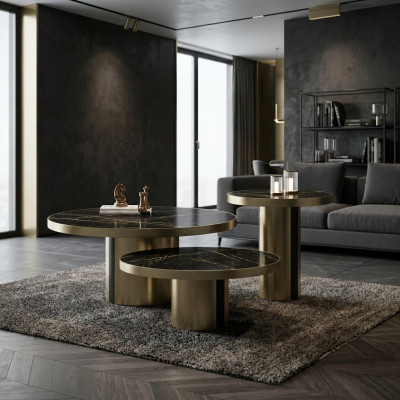 Luxury Coffee Table Set 3x Round Tables Modern Living Room Side Tables New