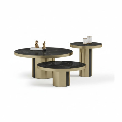 Luxury Coffee Table Set 3x Round Tables Modern Living Room Side Tables New