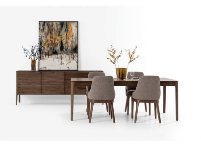 Dining room set, dining group brown, dining table, 4x chairs with sideboard table