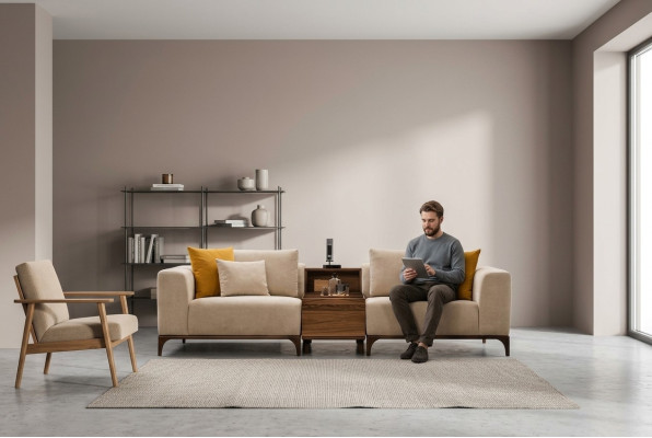 Luxury living room sofa modern design wood with textiles loveseat